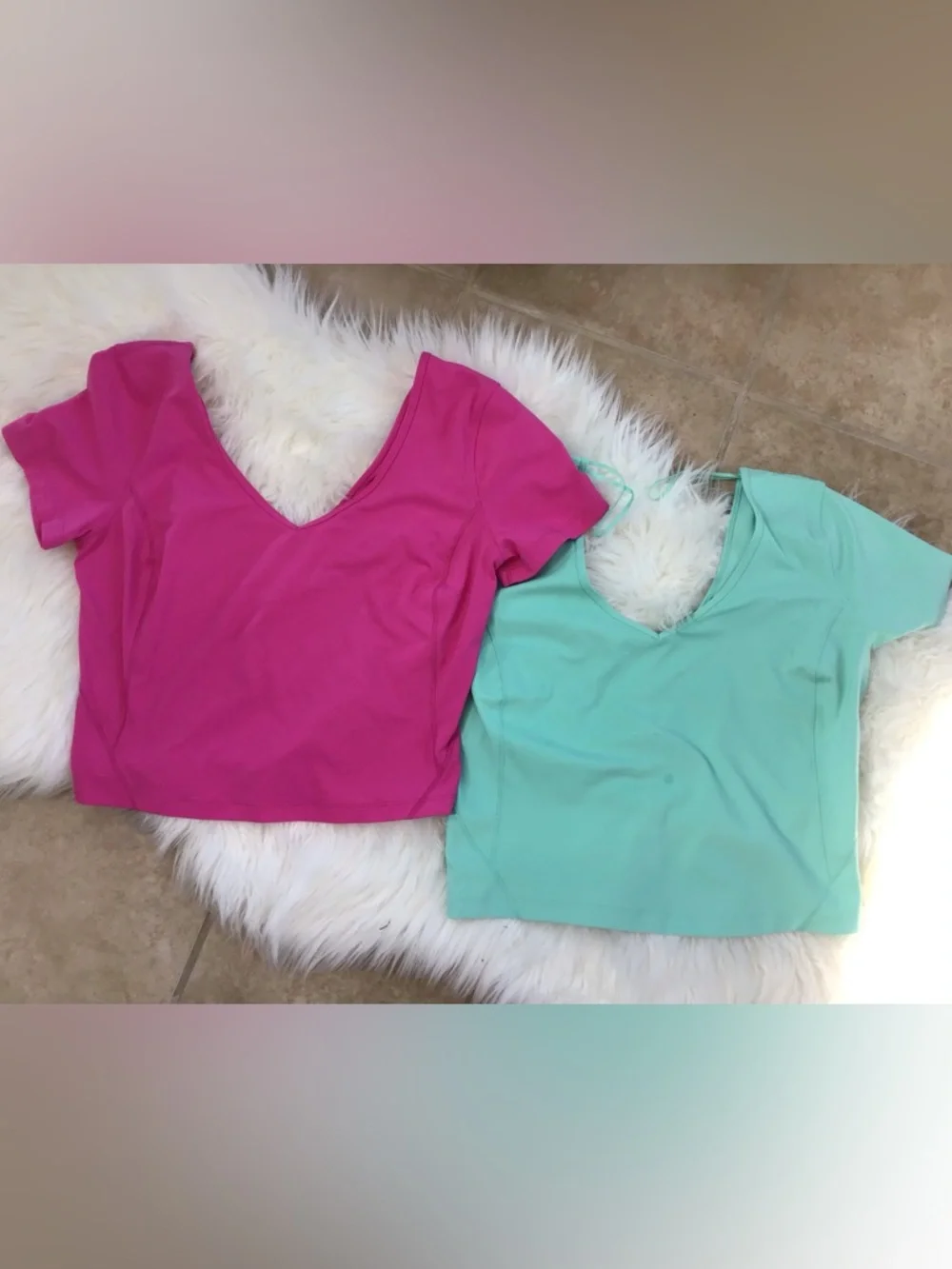 lululemon athletica V-Neck Short Sleeve Crop Top bundle in Fuchsia and Mint